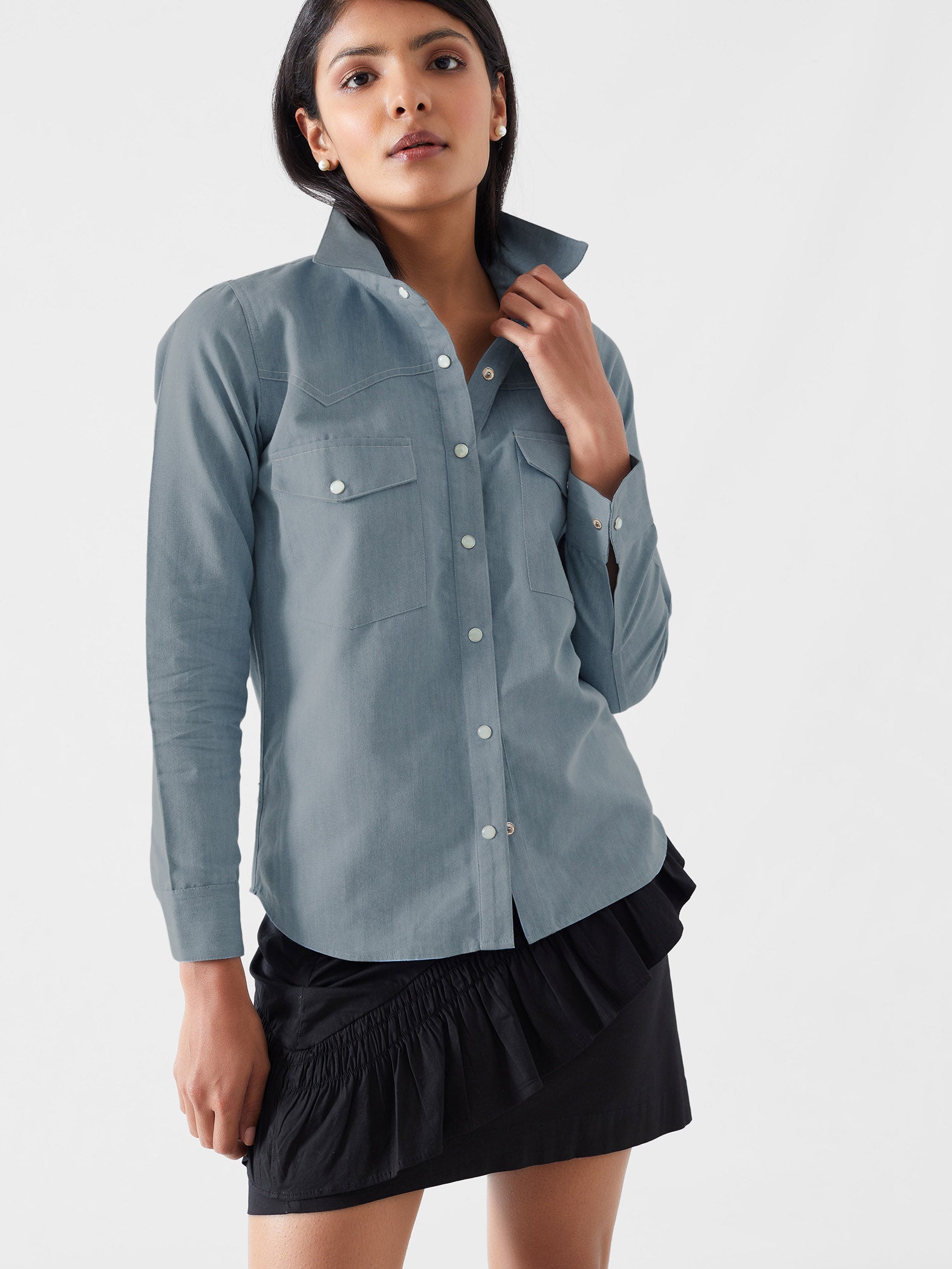 Soft denim button down shirt