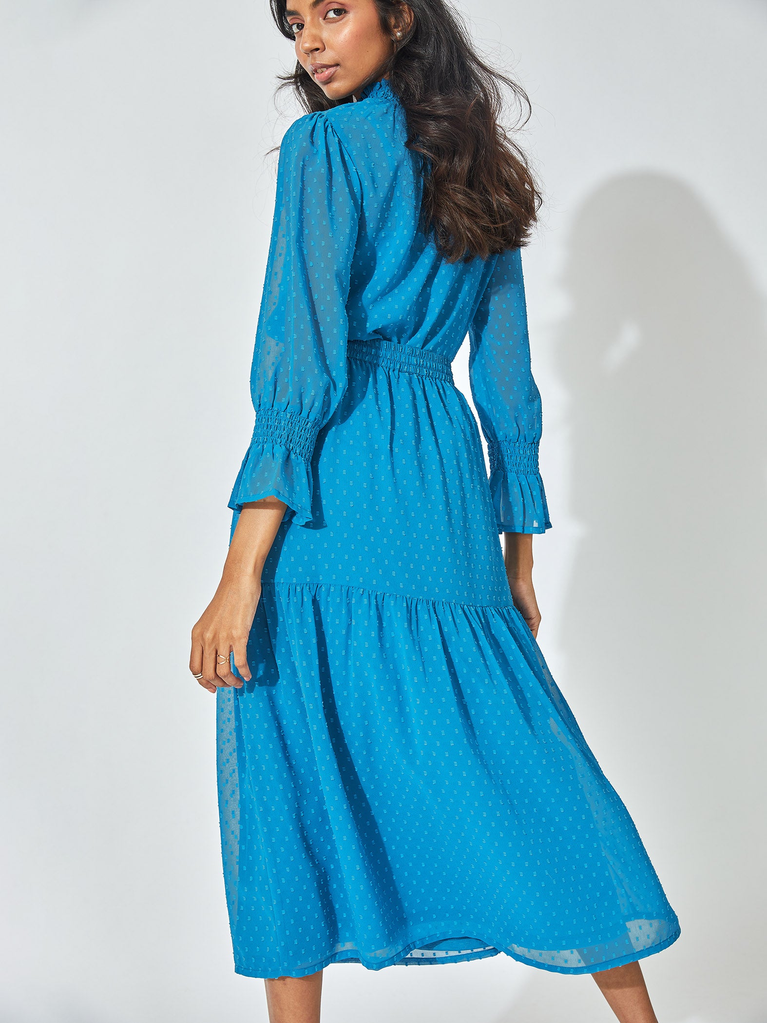 Teal Dobby Tiered Skirt