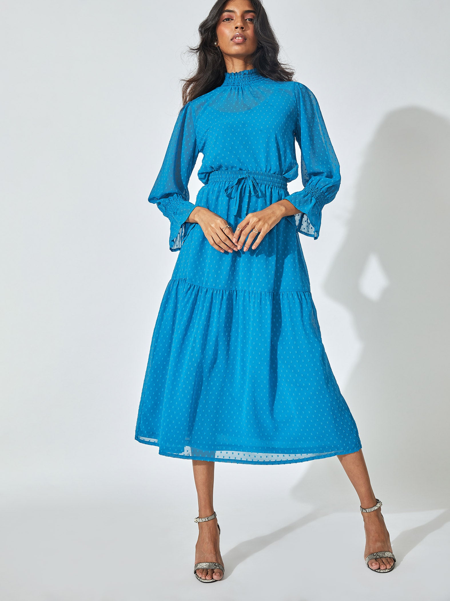 Teal Dobby Tiered Skirt