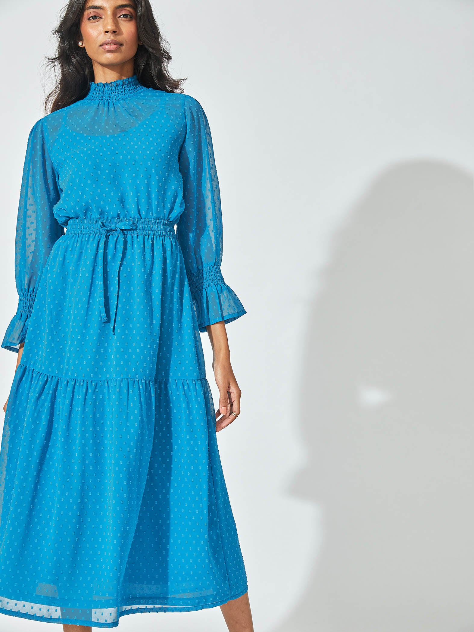 Teal Dobby Tiered Skirt