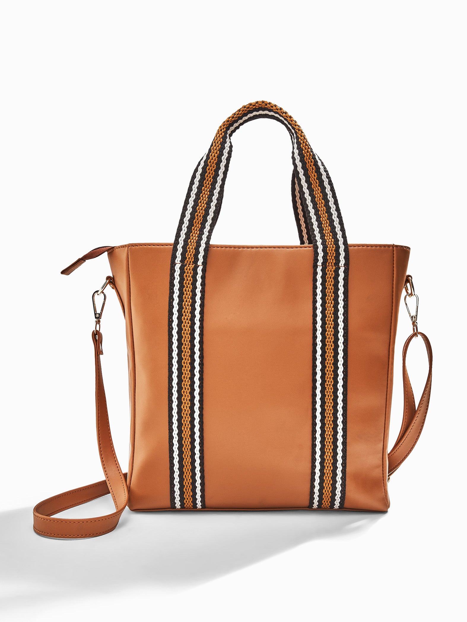 Tan Textured Strap Tote Bag
