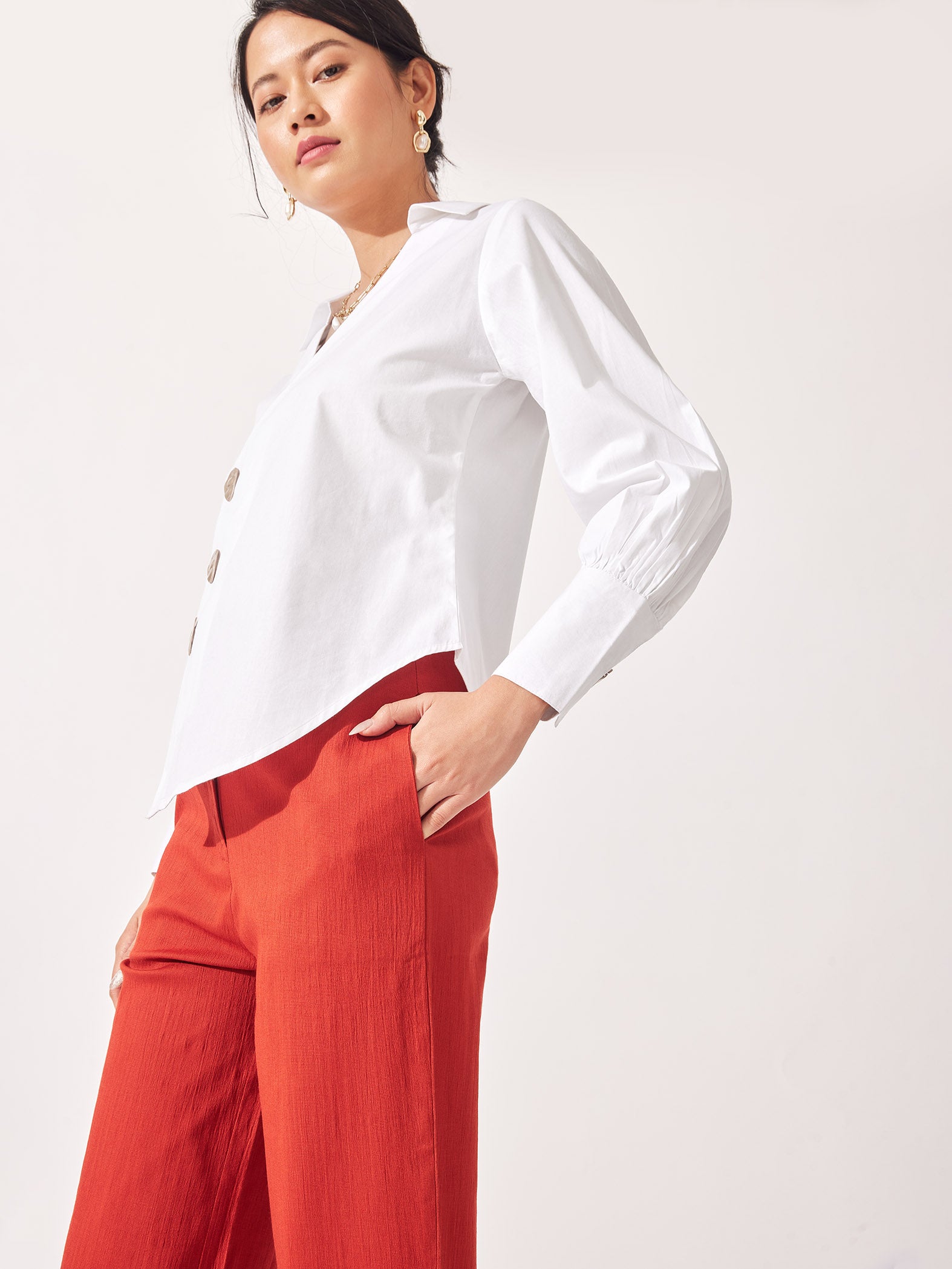 White Asymmetric Hem Top