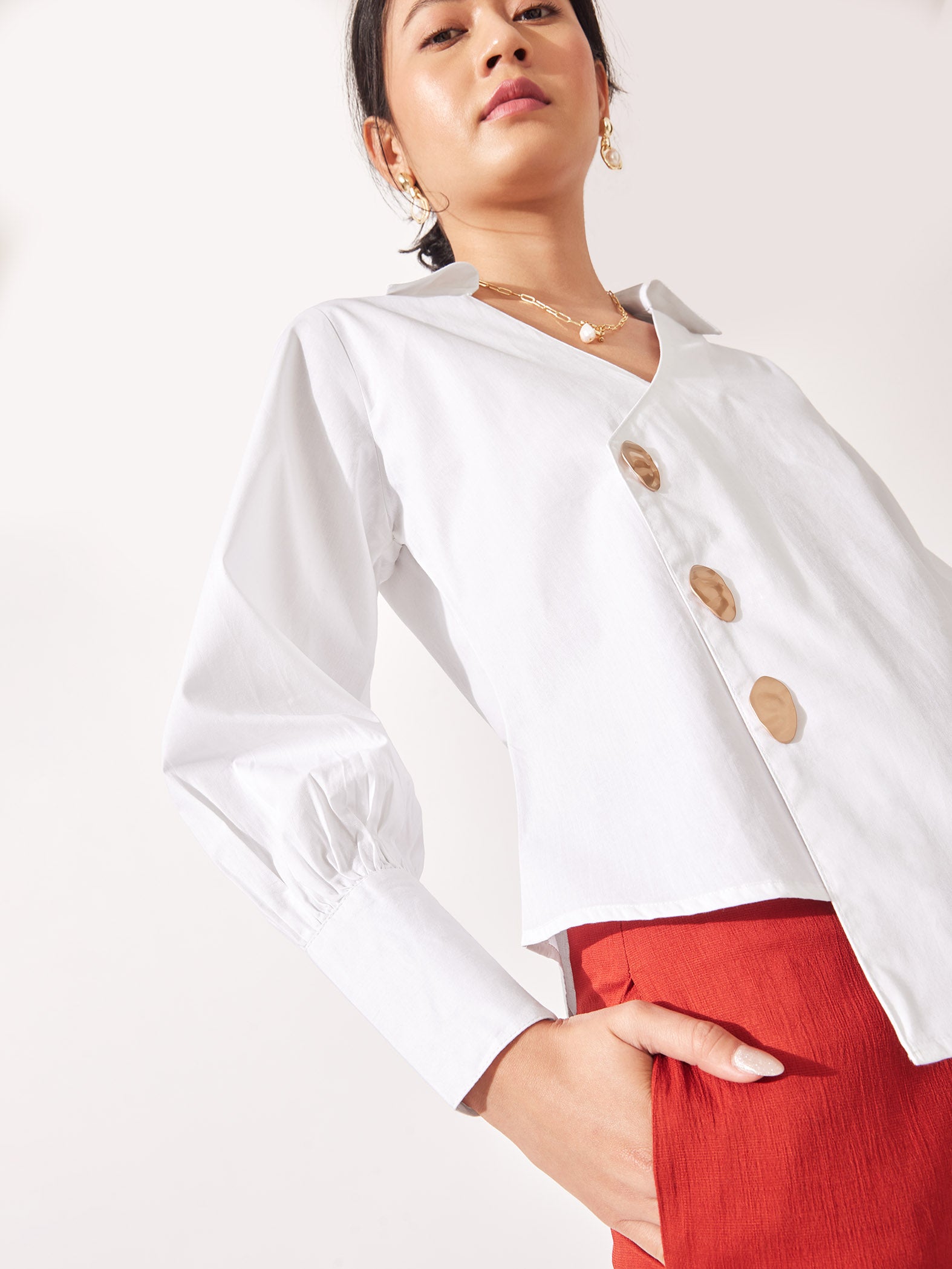 White Asymmetric Hem Top