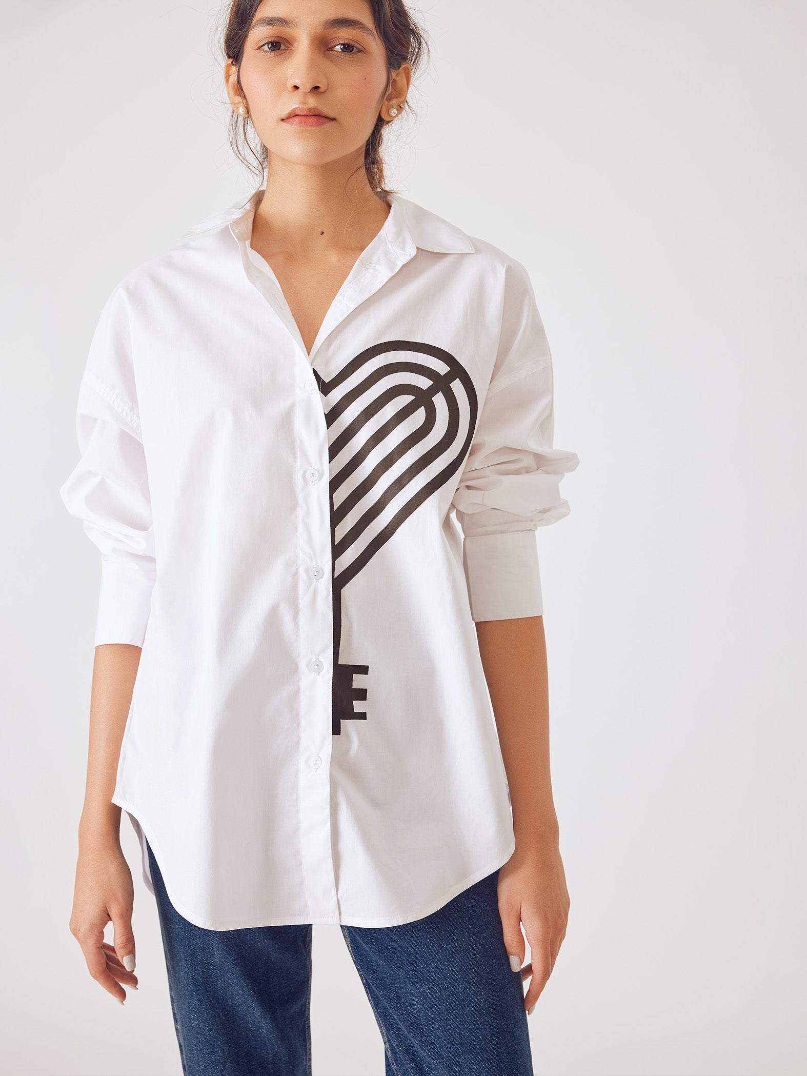 White Monogram Key Print Shirt