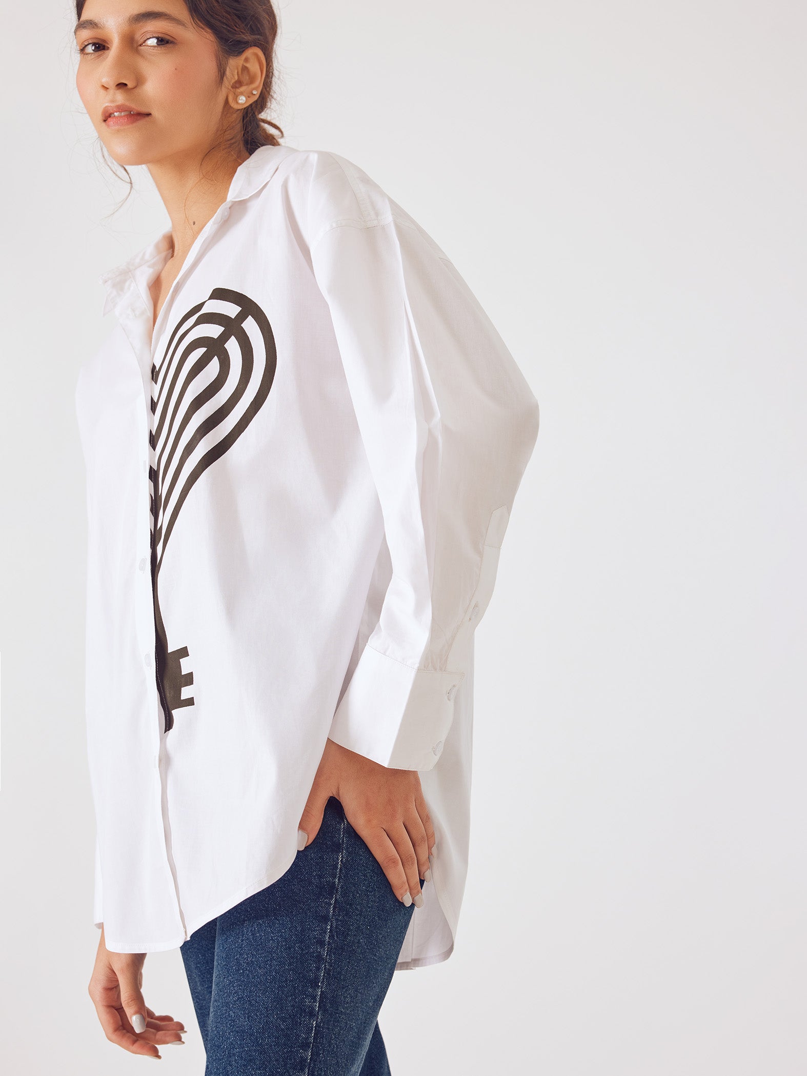 White Monogram Key Print Shirt