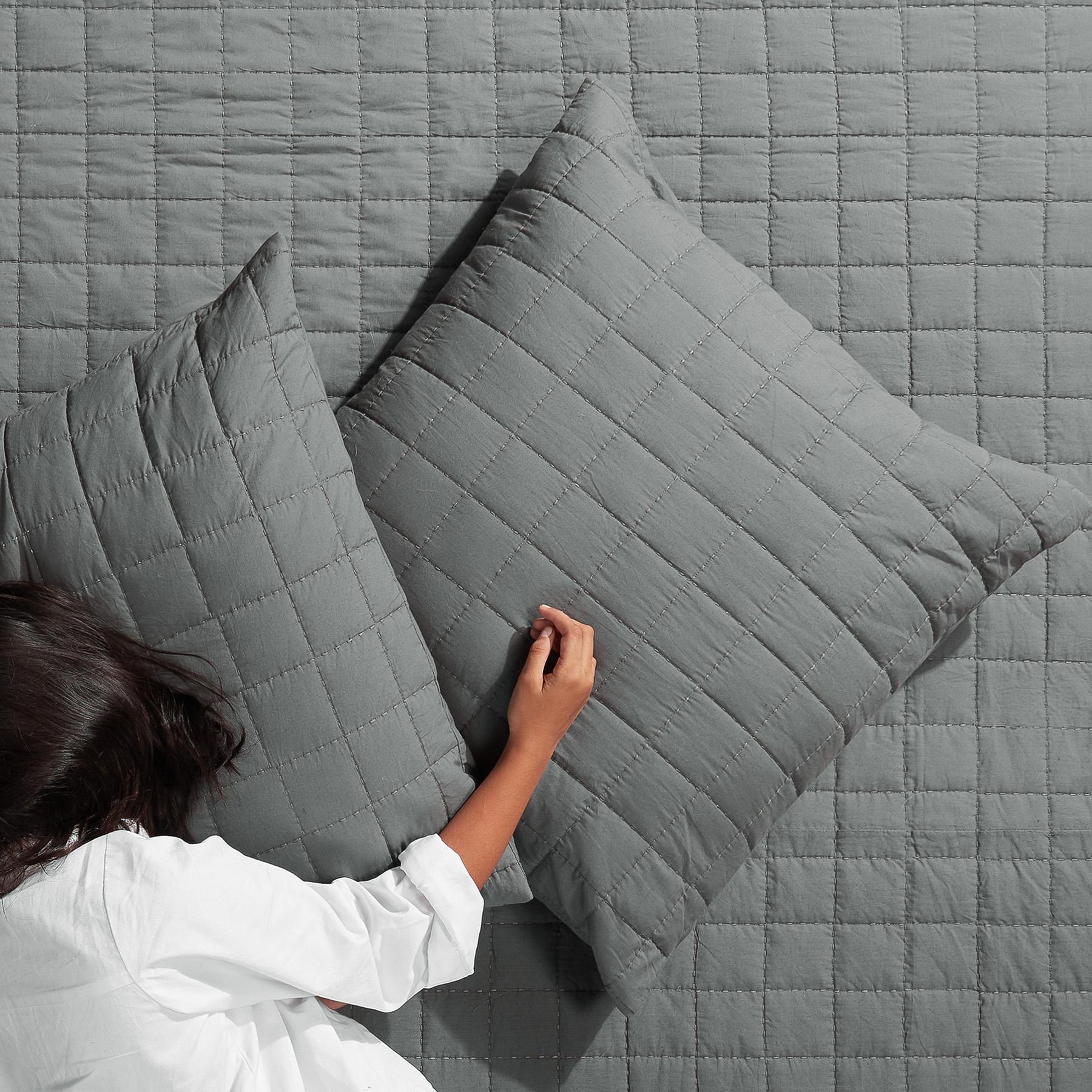 Charcoal Grid Quilted Shams