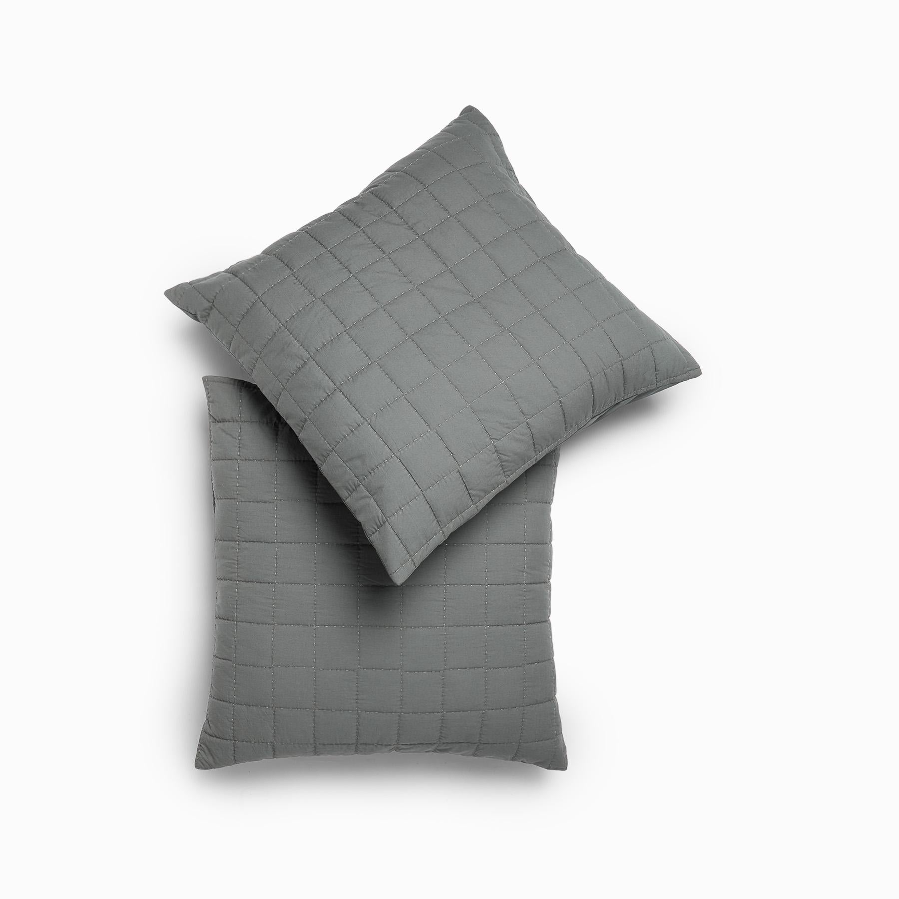 Charcoal Grid Quilted Shams