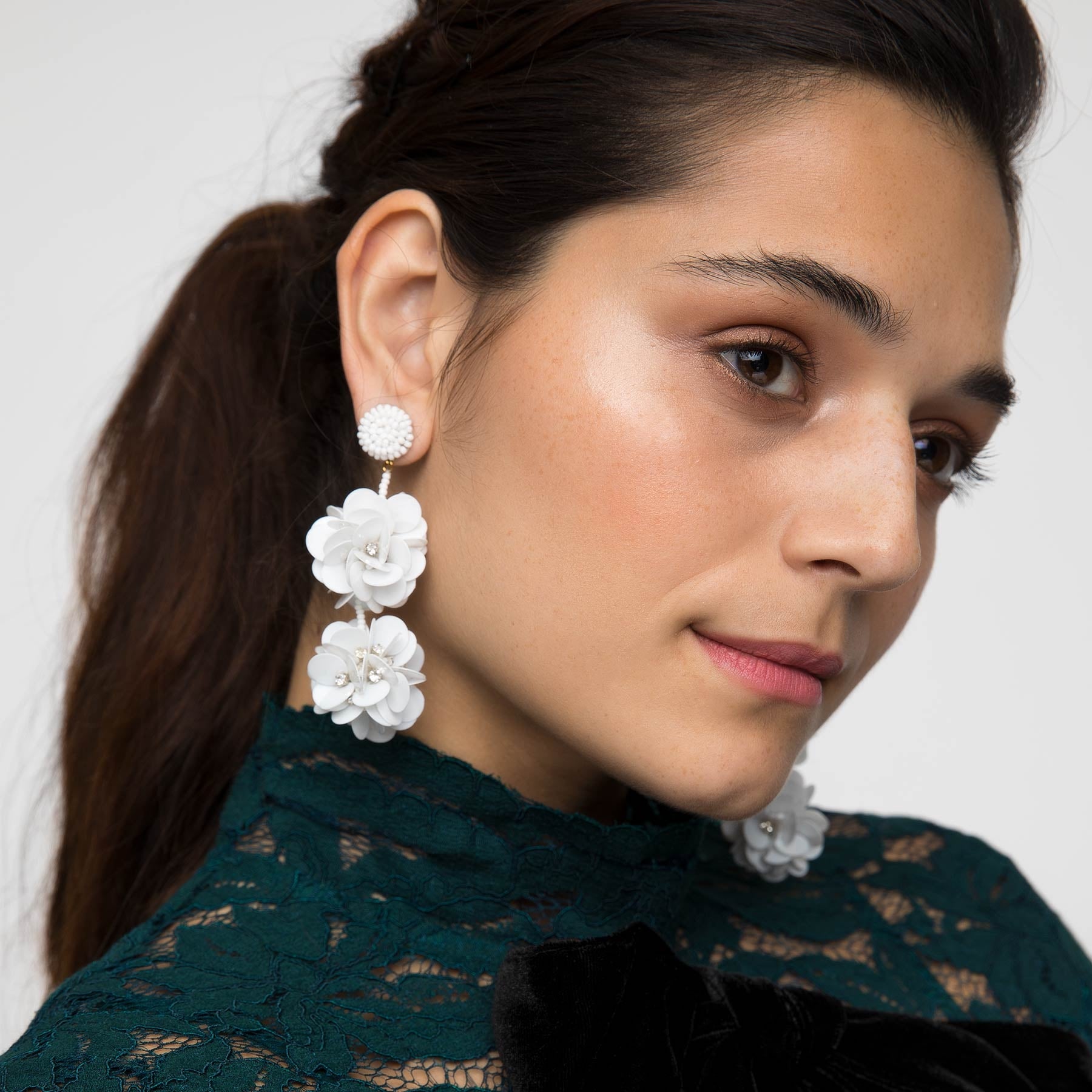 White Flower Drop Earrings