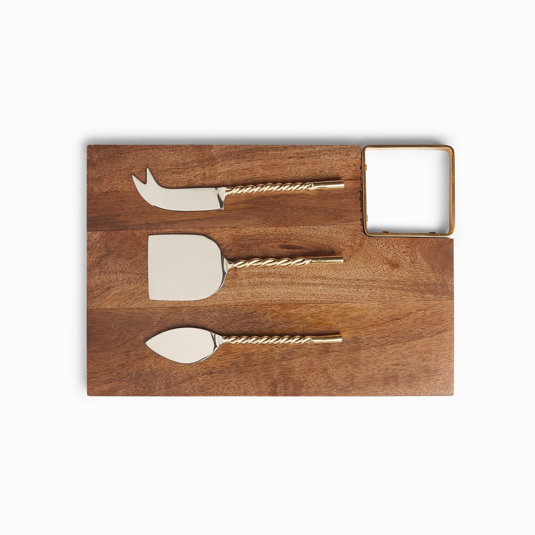 Wooden Rectangle Cheese Board Set