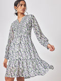 Abstract Floral Print Drop Waist Dress