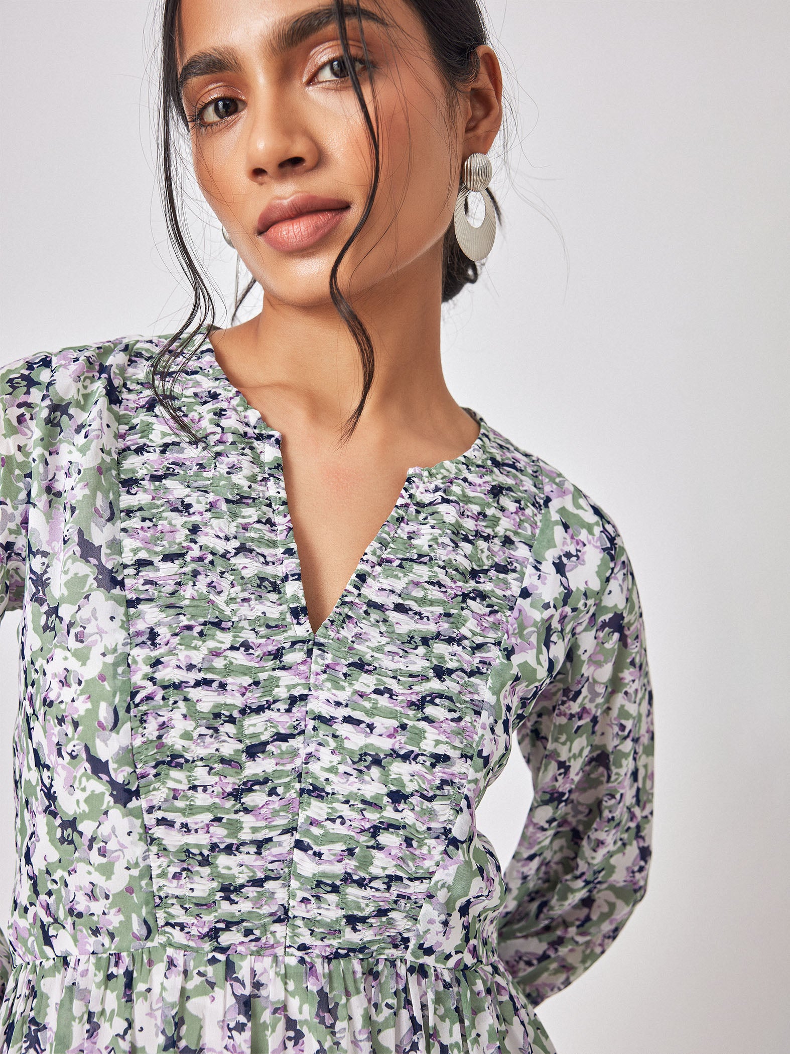 Abstract Floral Print Drop Waist Dress