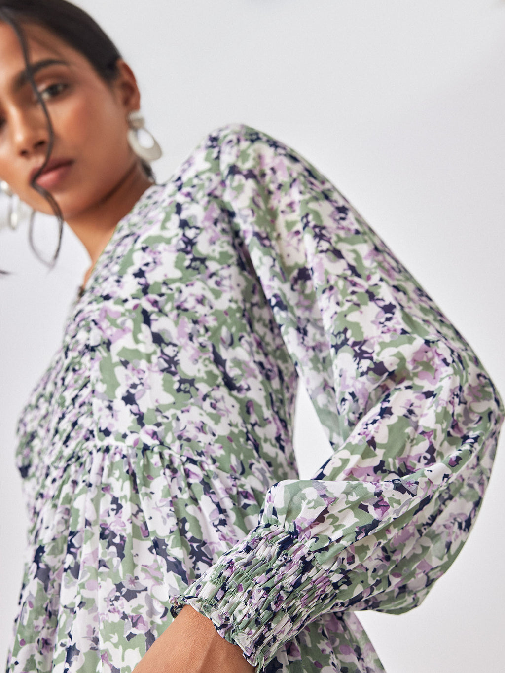 Abstract Floral Print Drop Waist Dress