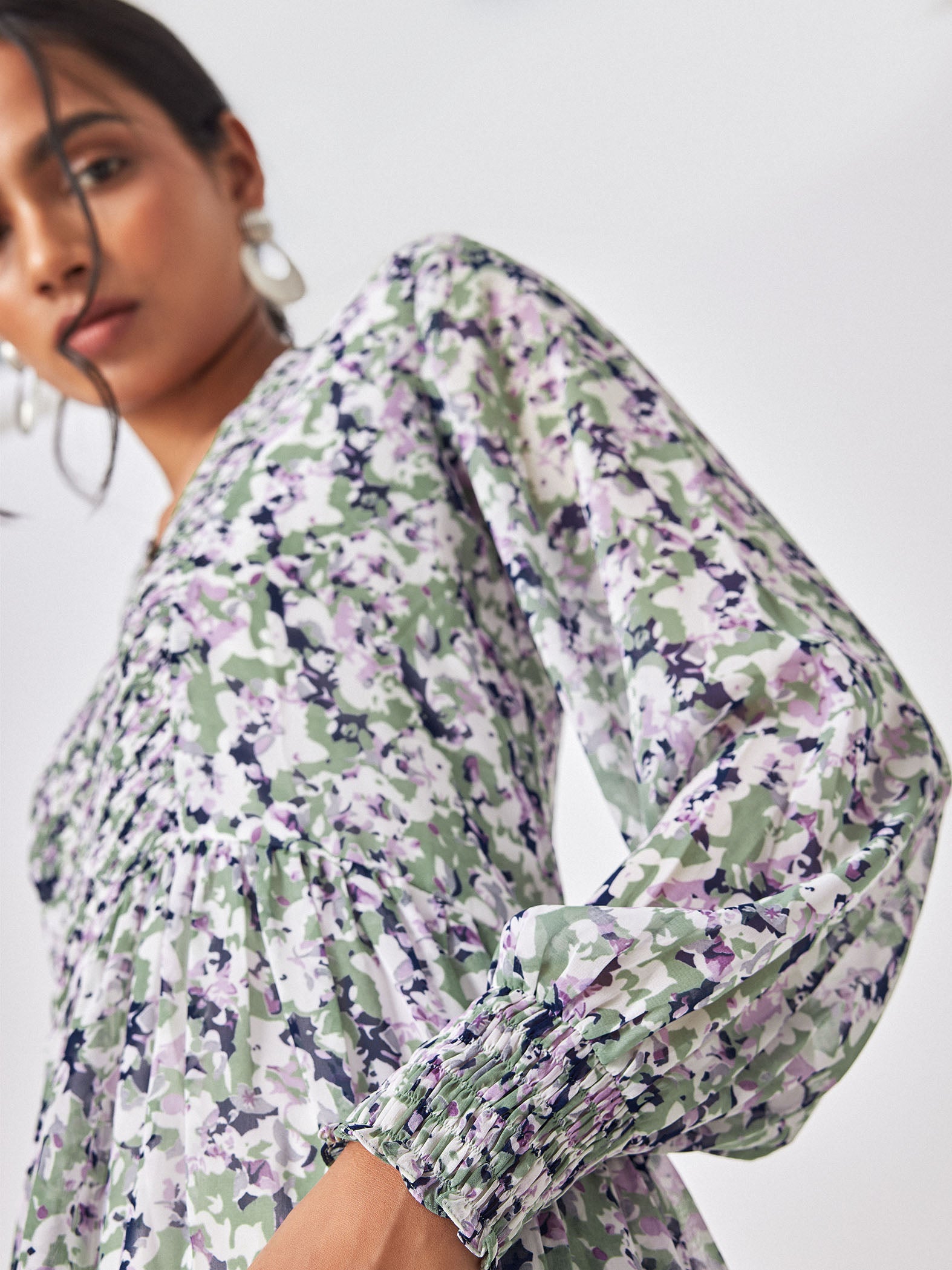 Abstract Floral Print Drop Waist Dress