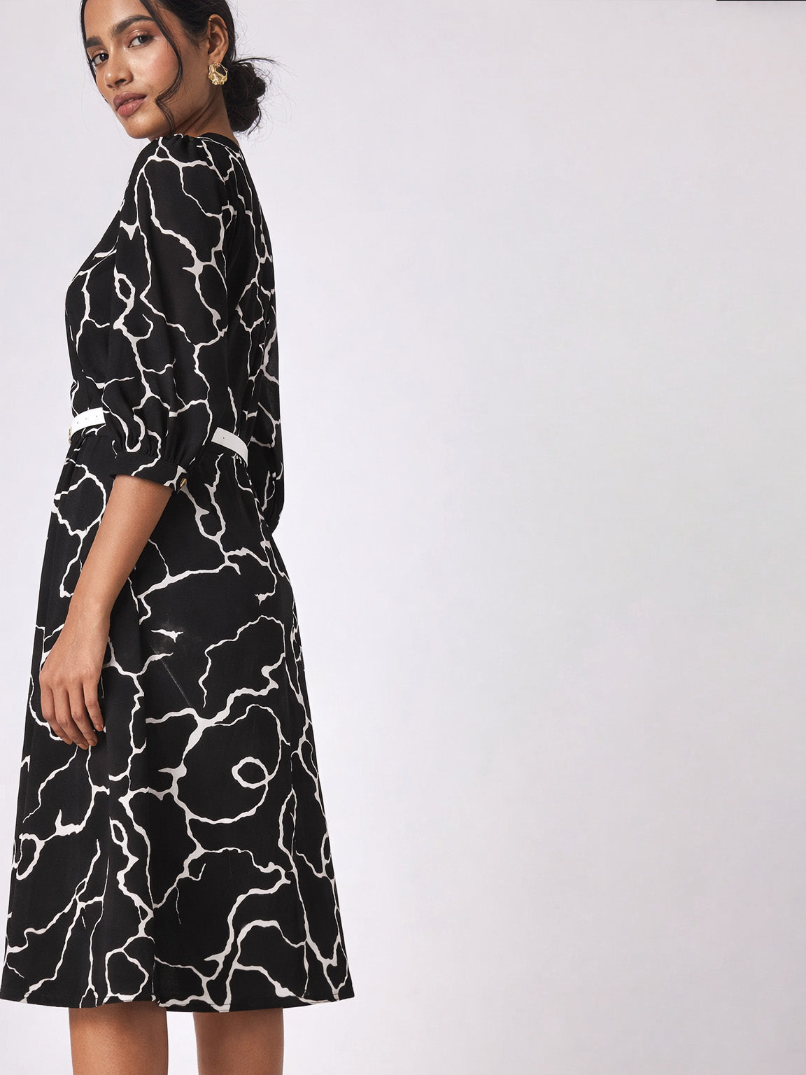 Abstract Print Belted Dress