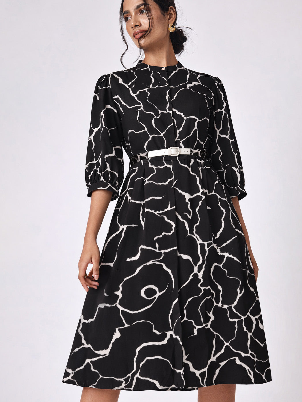 Abstract Pattern On Dresses Abstract Print Belted Dress – The Label Life