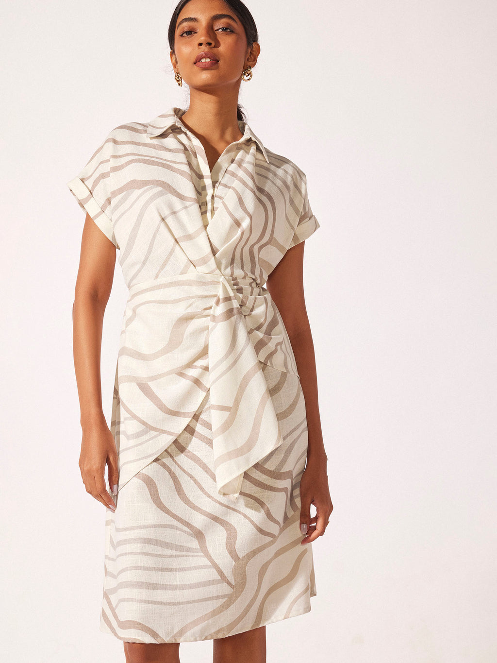 Abstract Wavy Print Linen Dress