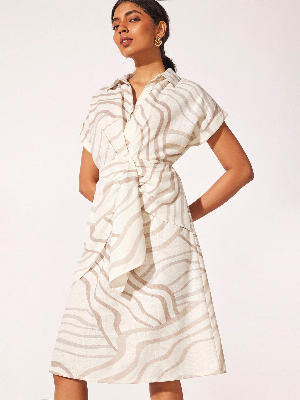 Abstract Wavy Print Linen Dress