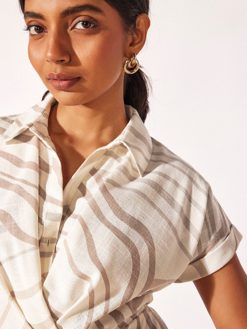 Abstract Wavy Print Linen Dress