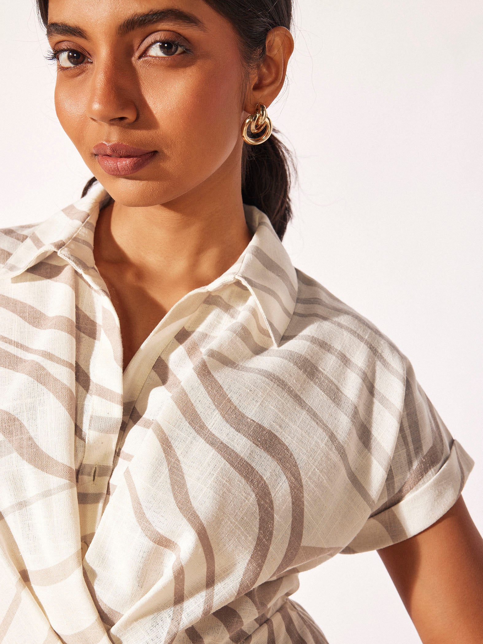 Abstract Wavy Print Linen Dress