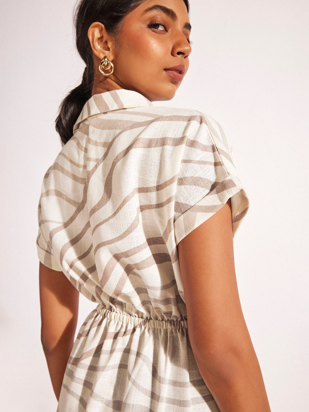 Abstract Wavy Print Linen Dress
