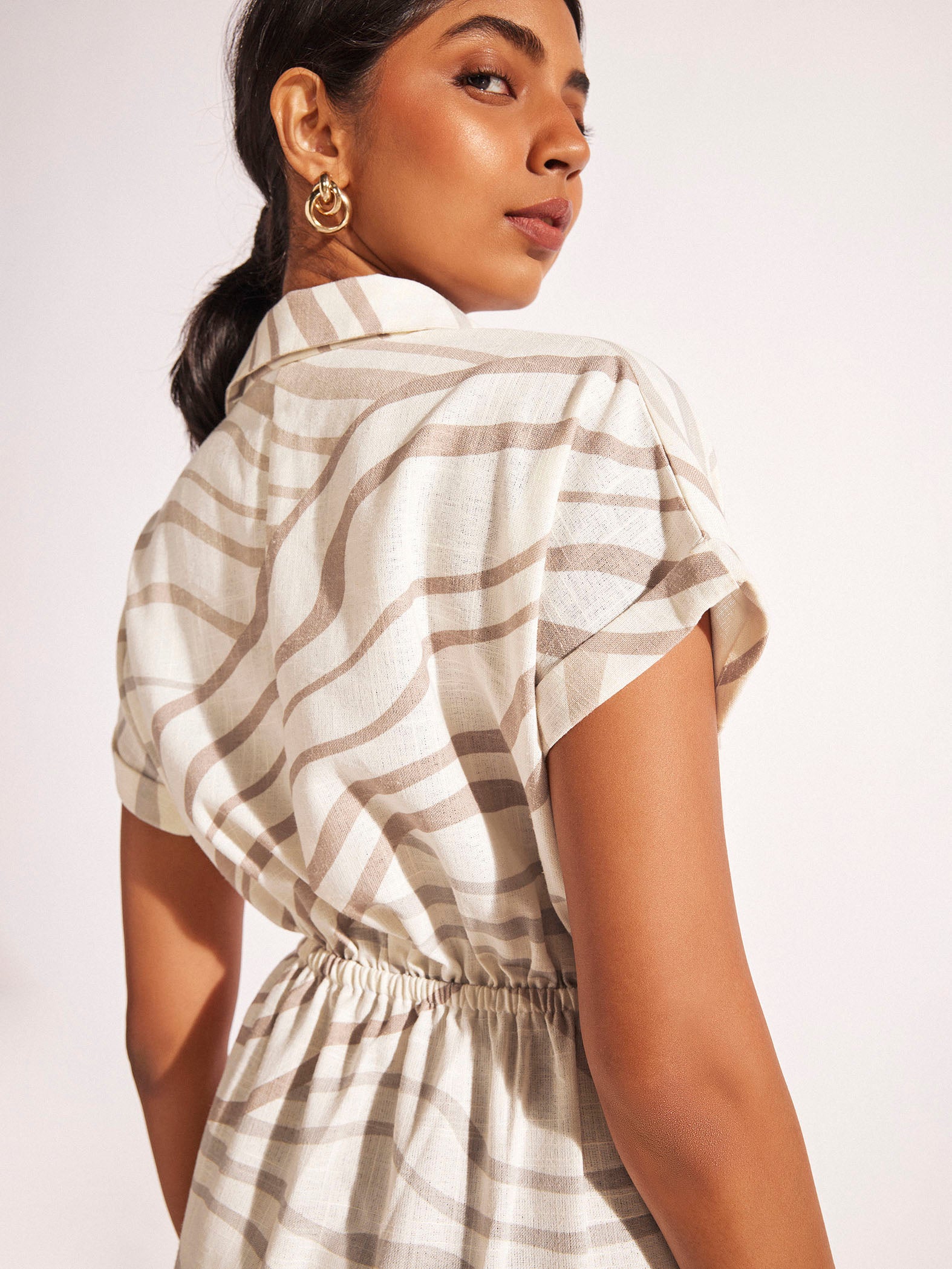 Abstract Wavy Print Linen Dress