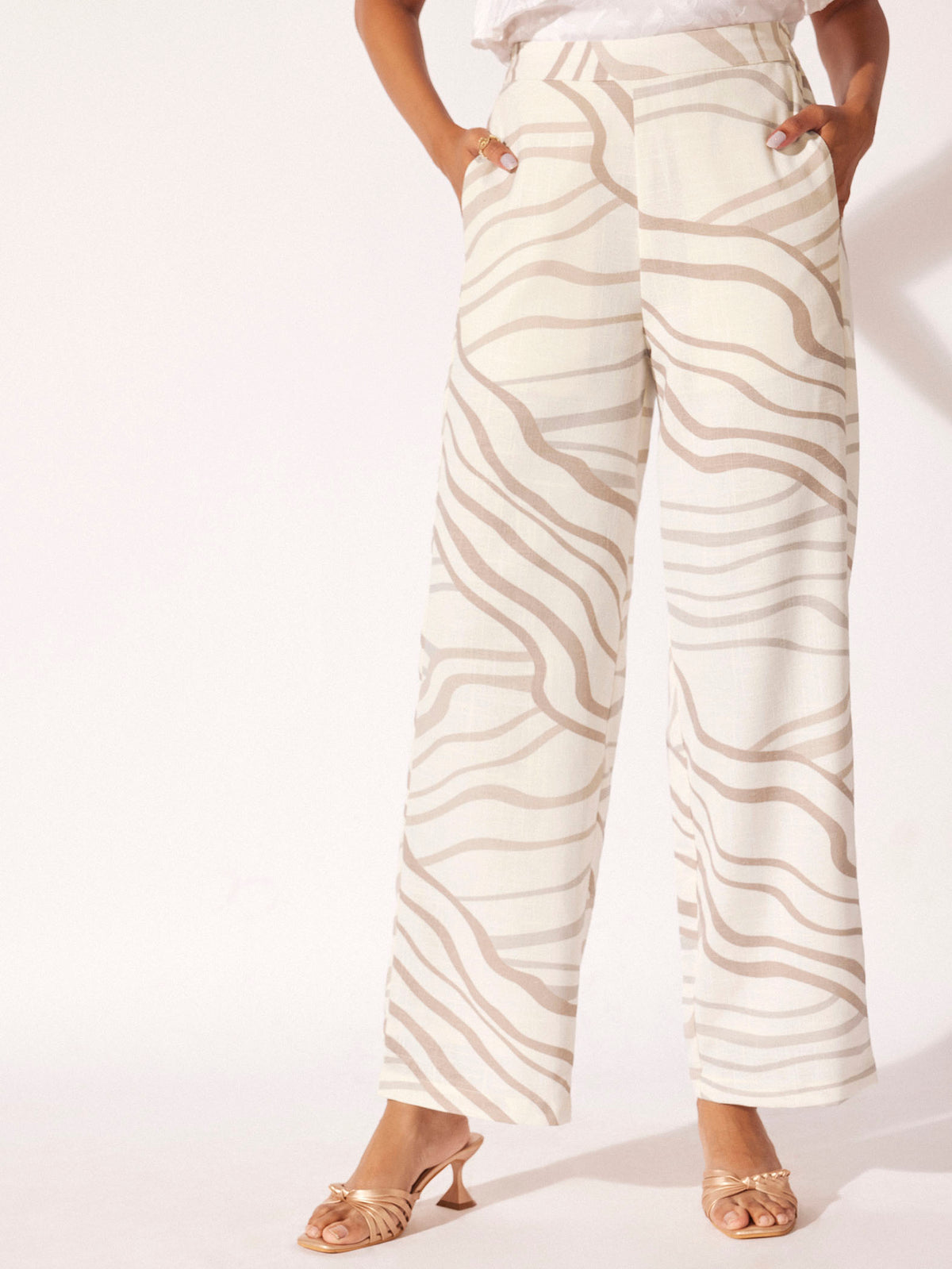 Abstract Wavy Print Linen Pants