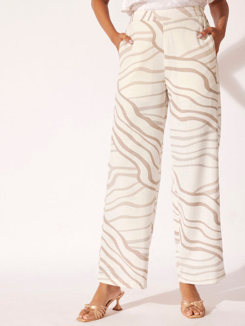 Abstract Wavy Print Linen Pants