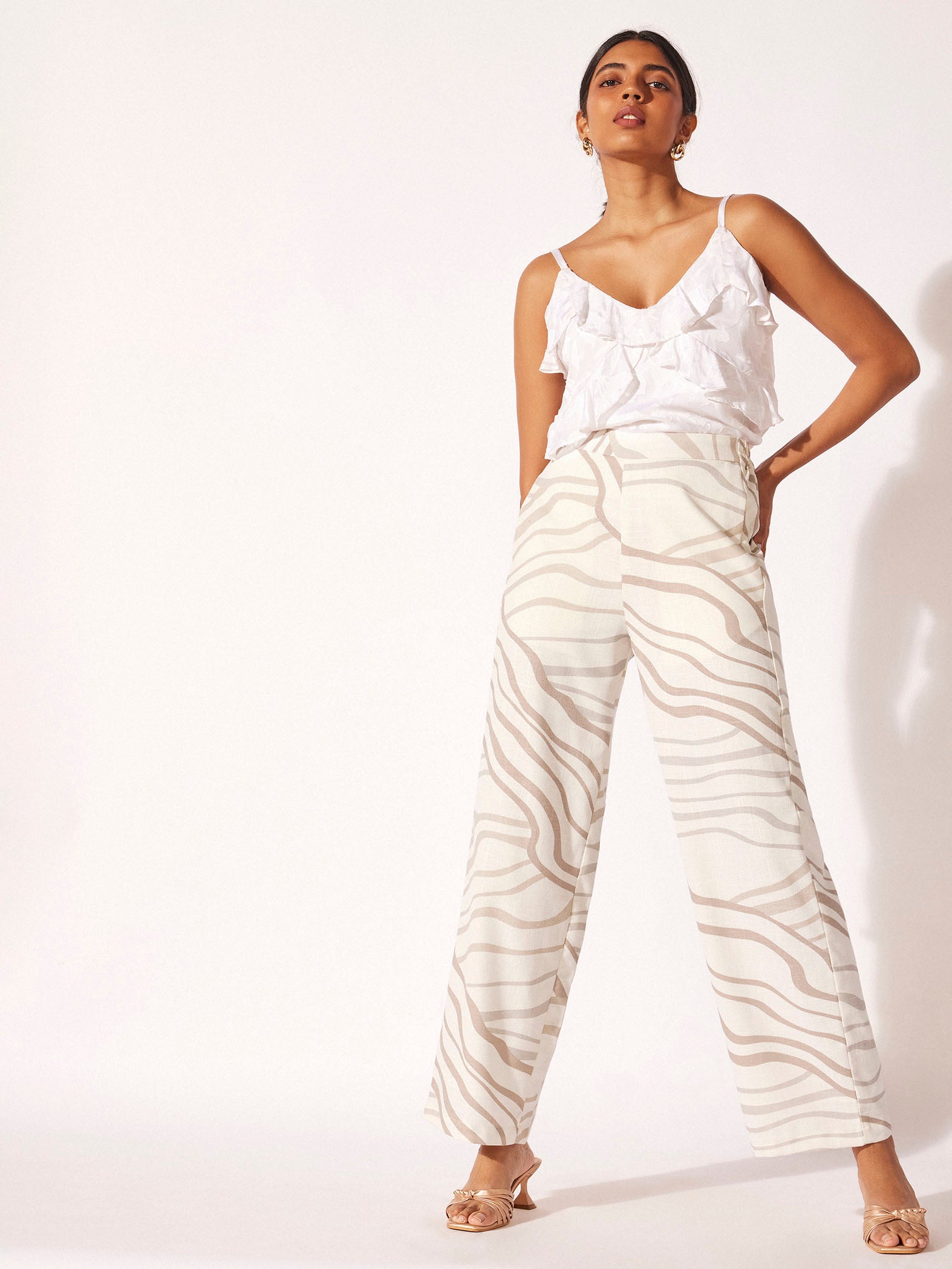 Abstract Wavy Print Linen Pants