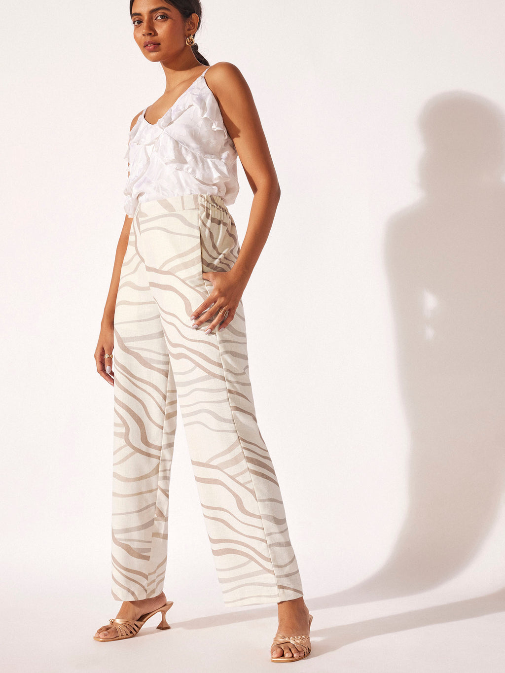 Abstract Wavy Print Linen Pants