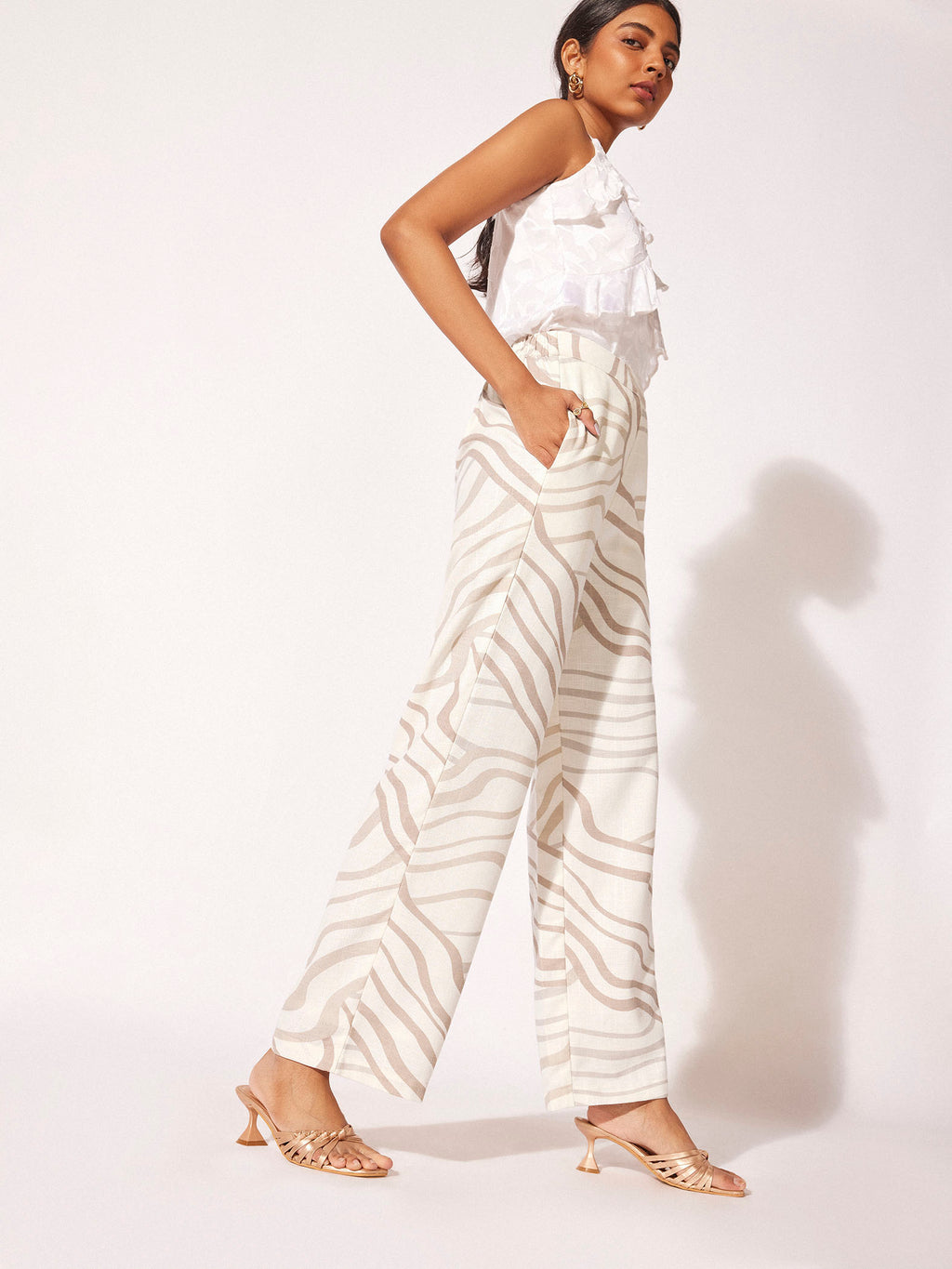 Abstract Wavy Print Linen Pants