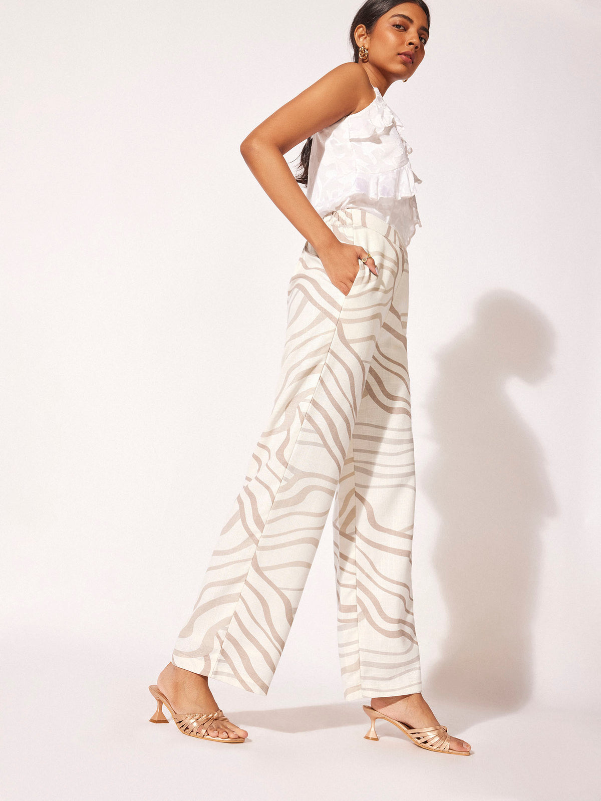 Abstract Wavy Print Linen Pants