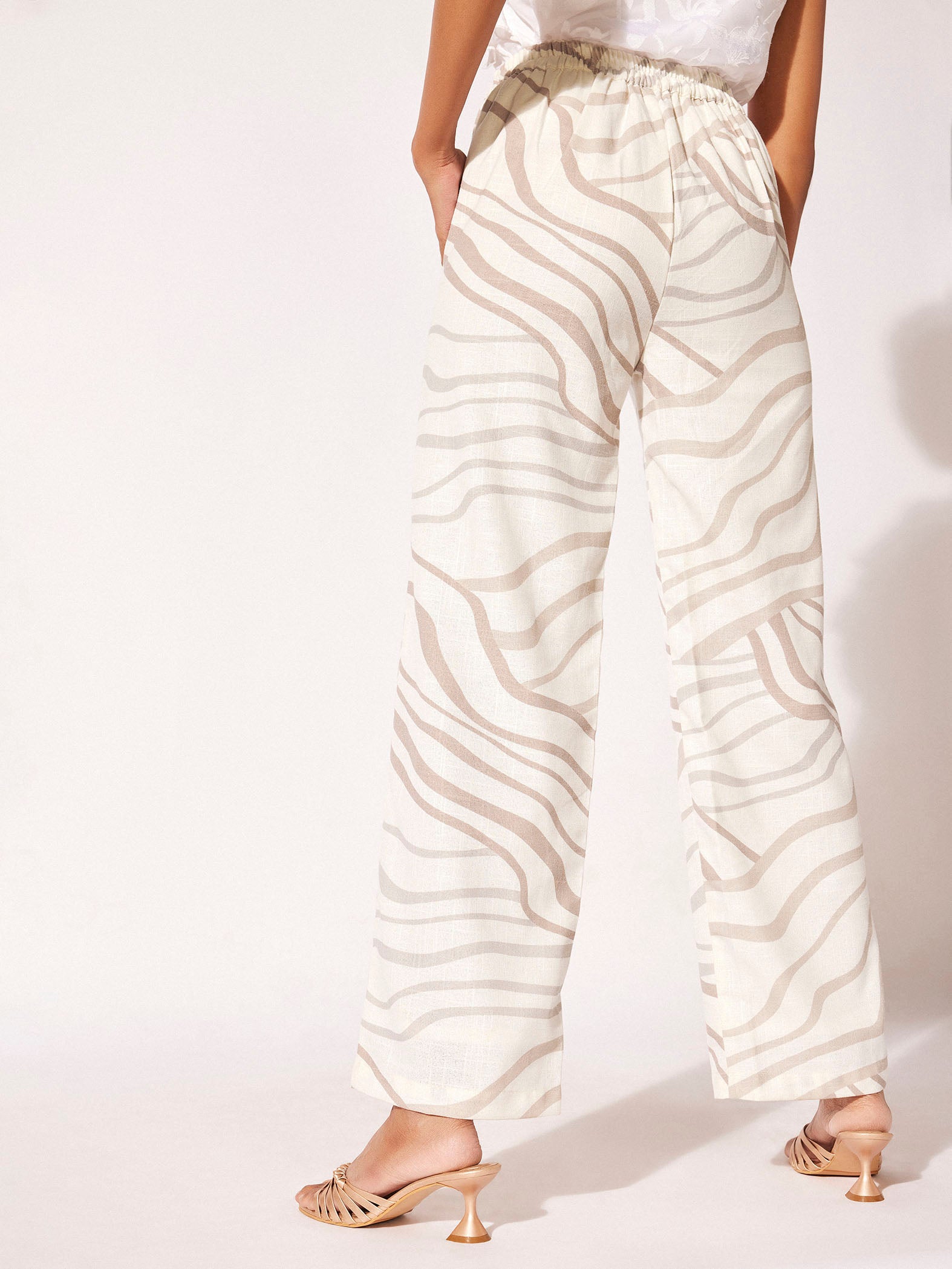 Abstract Wavy Print Linen Pants