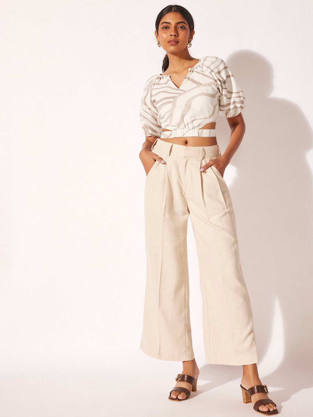 Abstract Wavy Print Linen Top