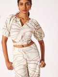 Abstract Wavy Print Linen Top