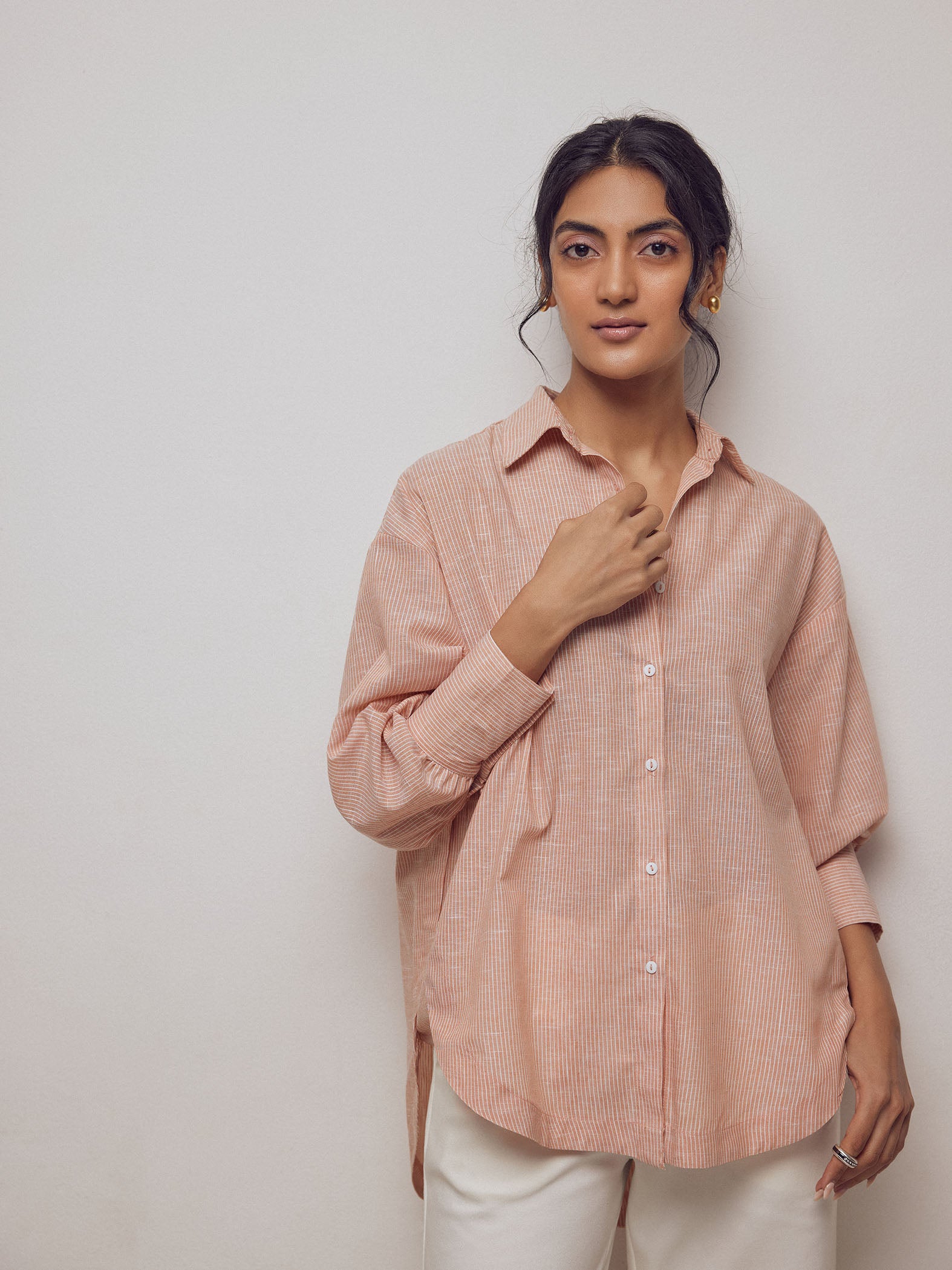 Apricot Striped Oversized Shirt