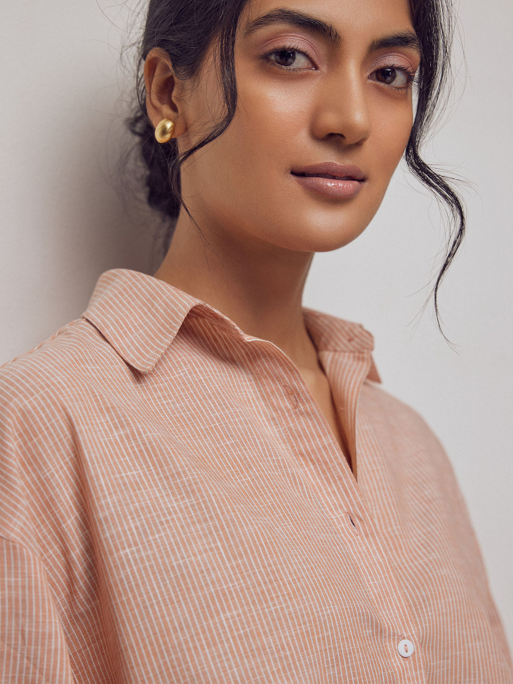 Apricot Striped Oversized Shirt