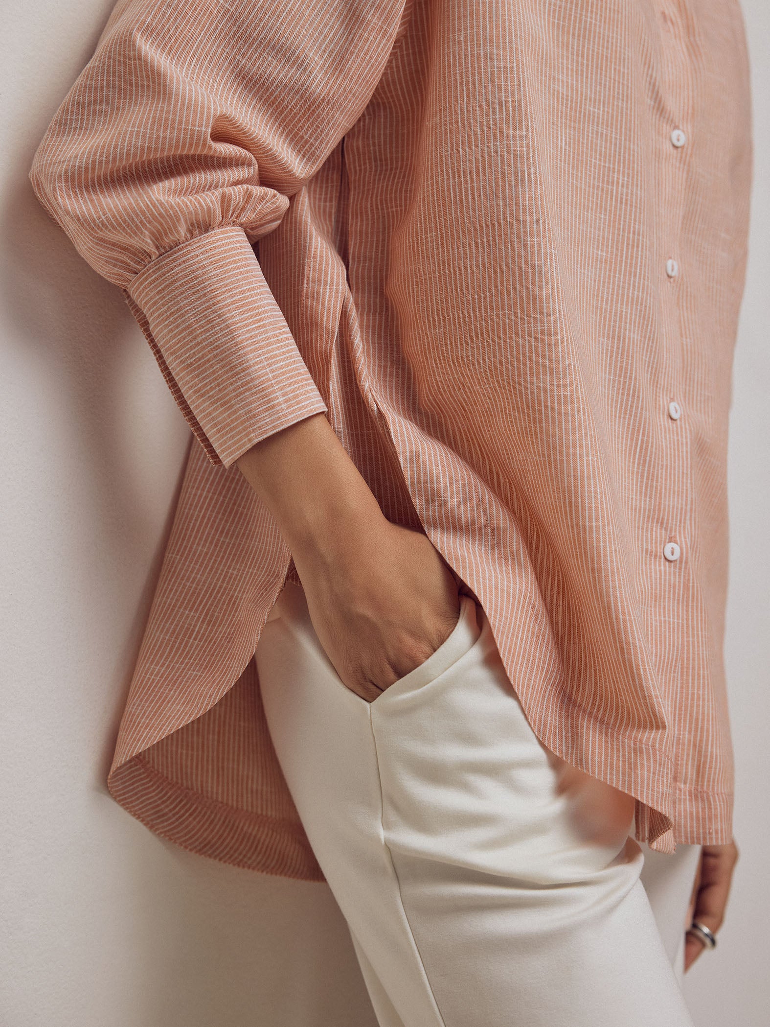 Apricot Striped Oversized Shirt