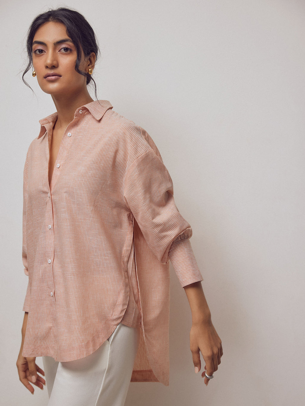 Apricot Striped Oversized Shirt