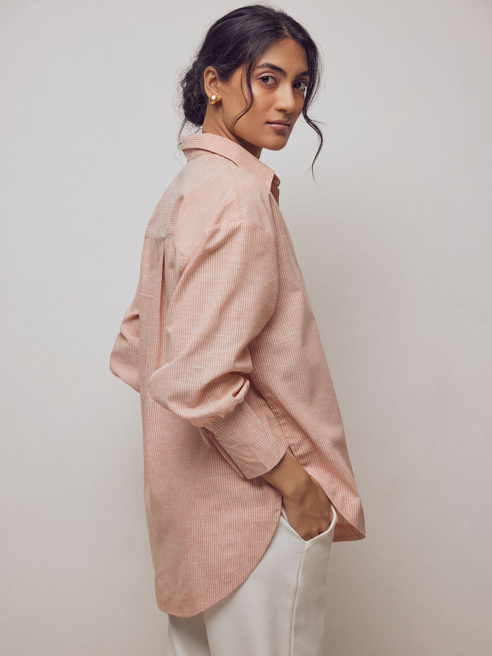 Apricot Striped Oversized Shirt