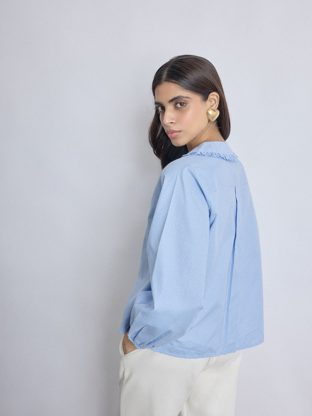 Aqua Gingham Peter Pan Collar Top