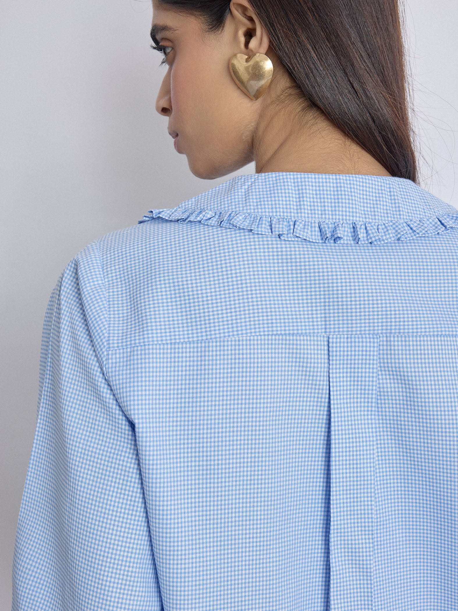 Aqua Gingham Peter Pan Collar Top