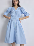 Aqua Gingham Puff Sleeve Dress