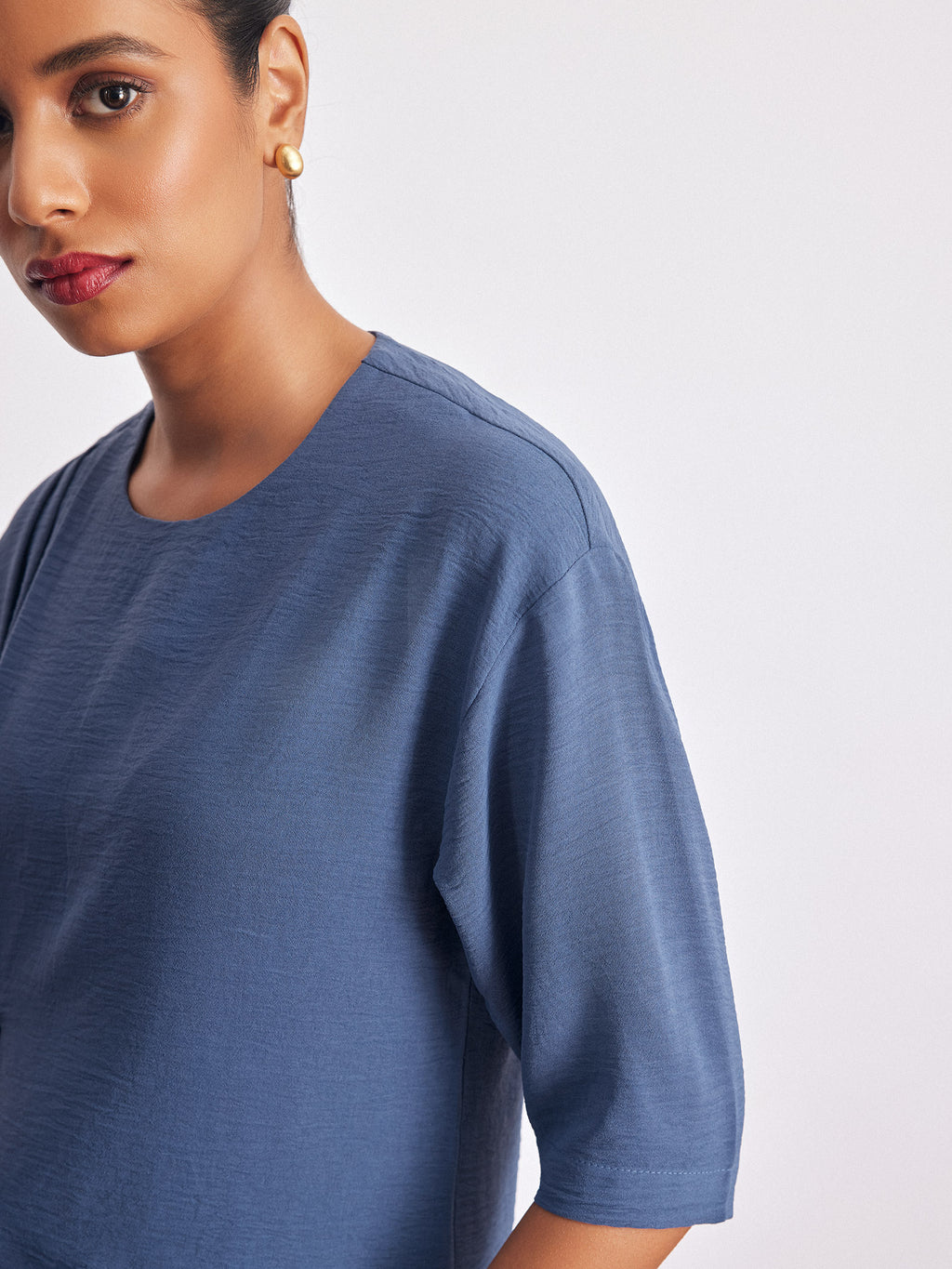 Azure Brooch Detail Pleated Top