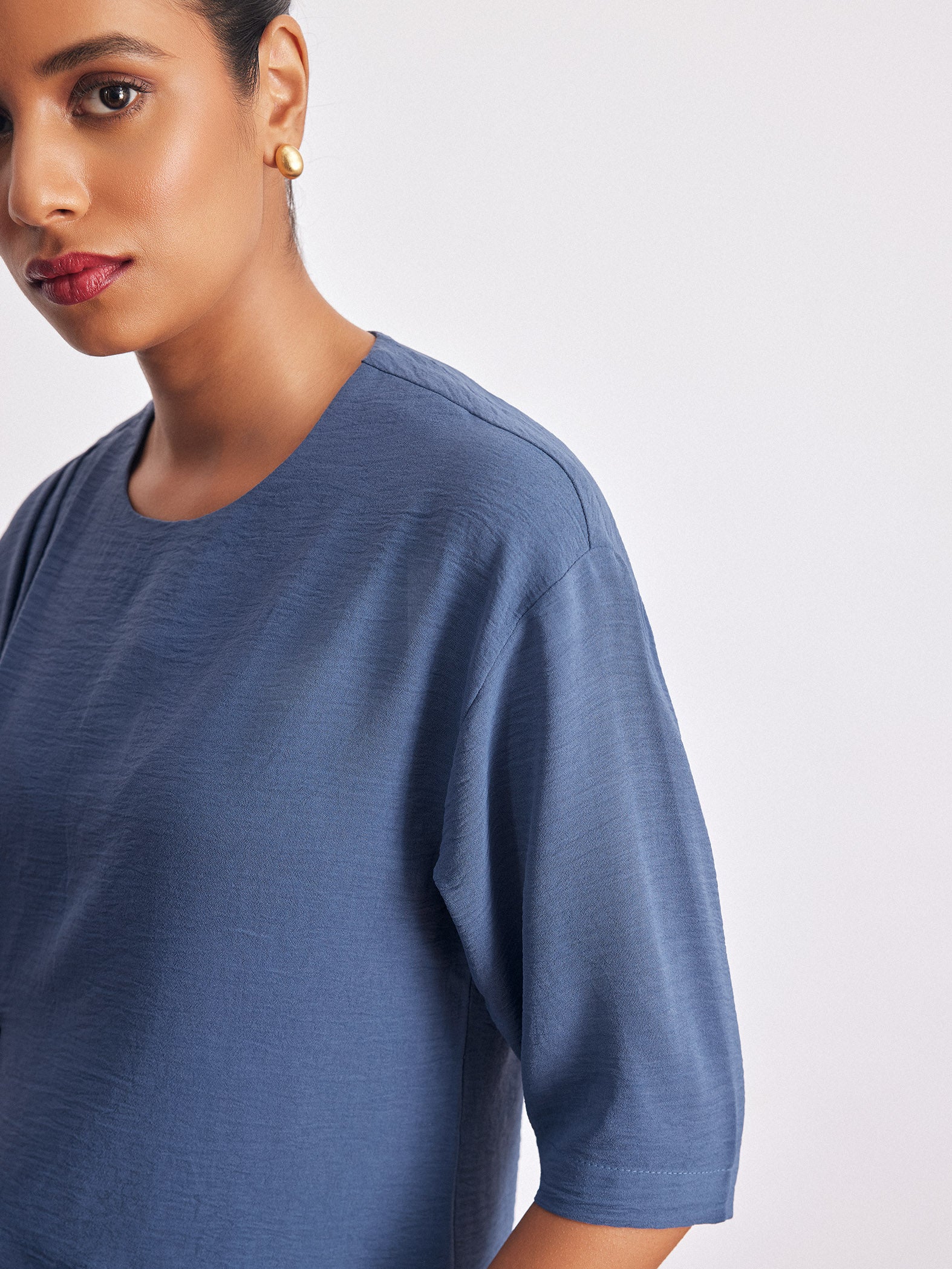 Azure Brooch Detail Pleated Top