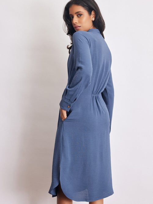 Azure Twist Front Midi Dress