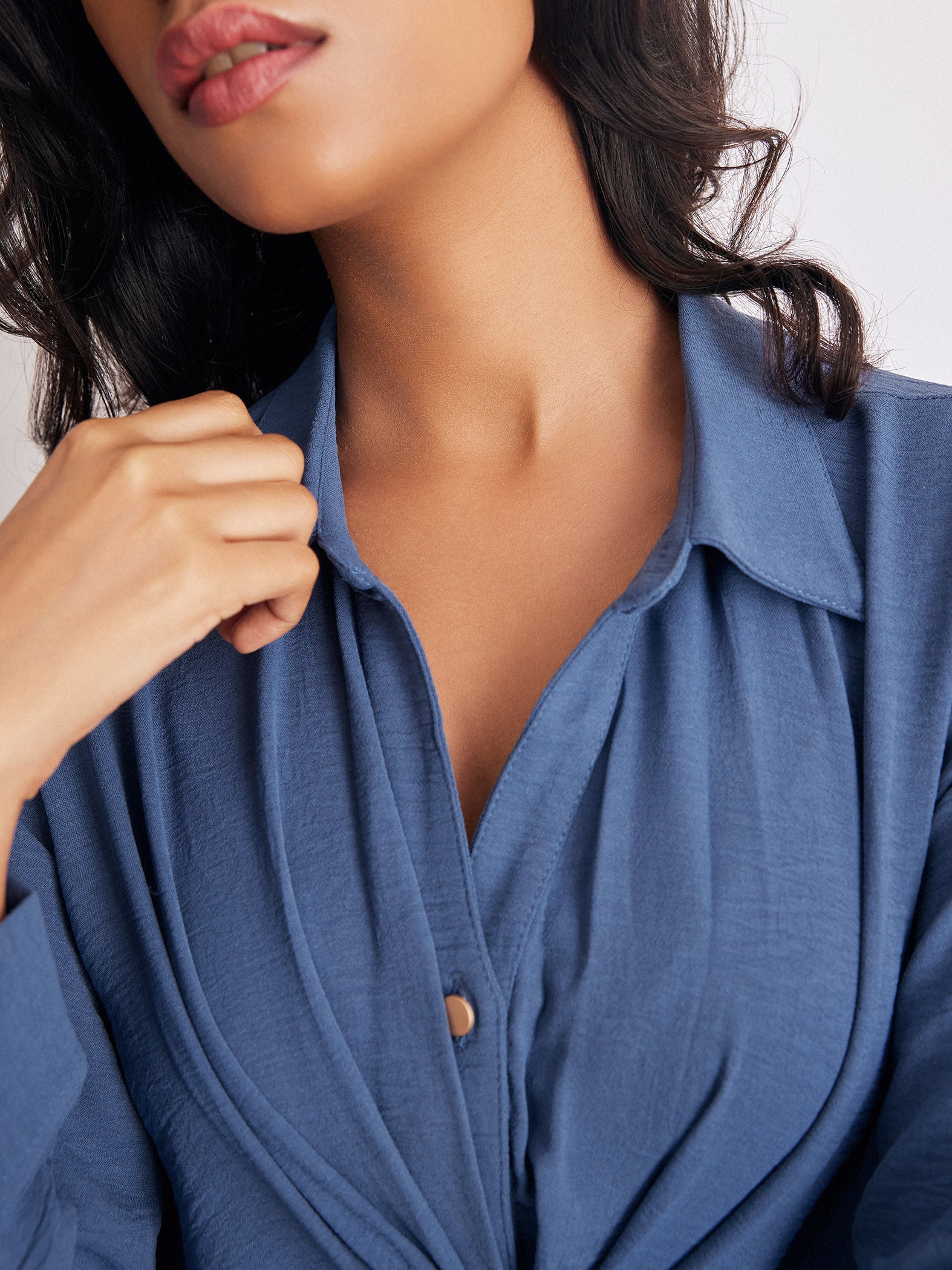Azure Twist Front Midi Dress
