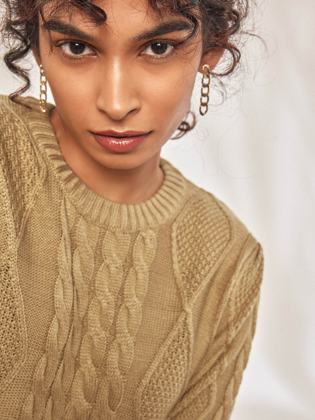 Beige Cable Knit Mini Dress