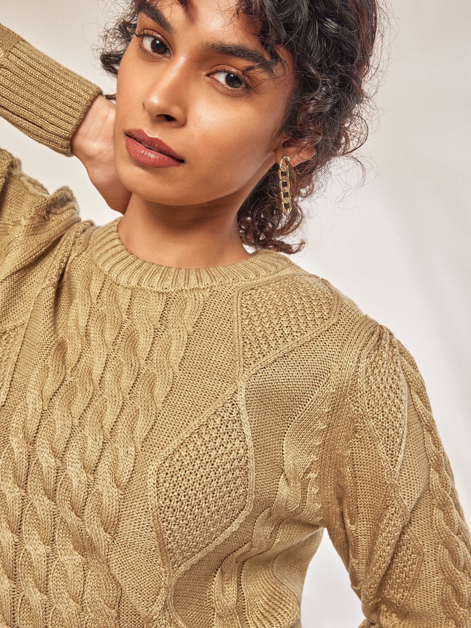 Beige Cable Knit Mini Dress