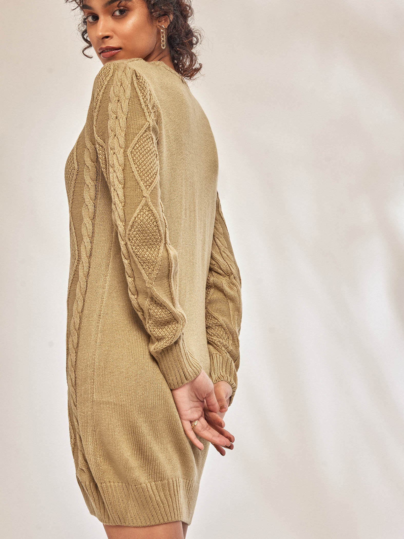 Beige Cable Knit Mini Dress