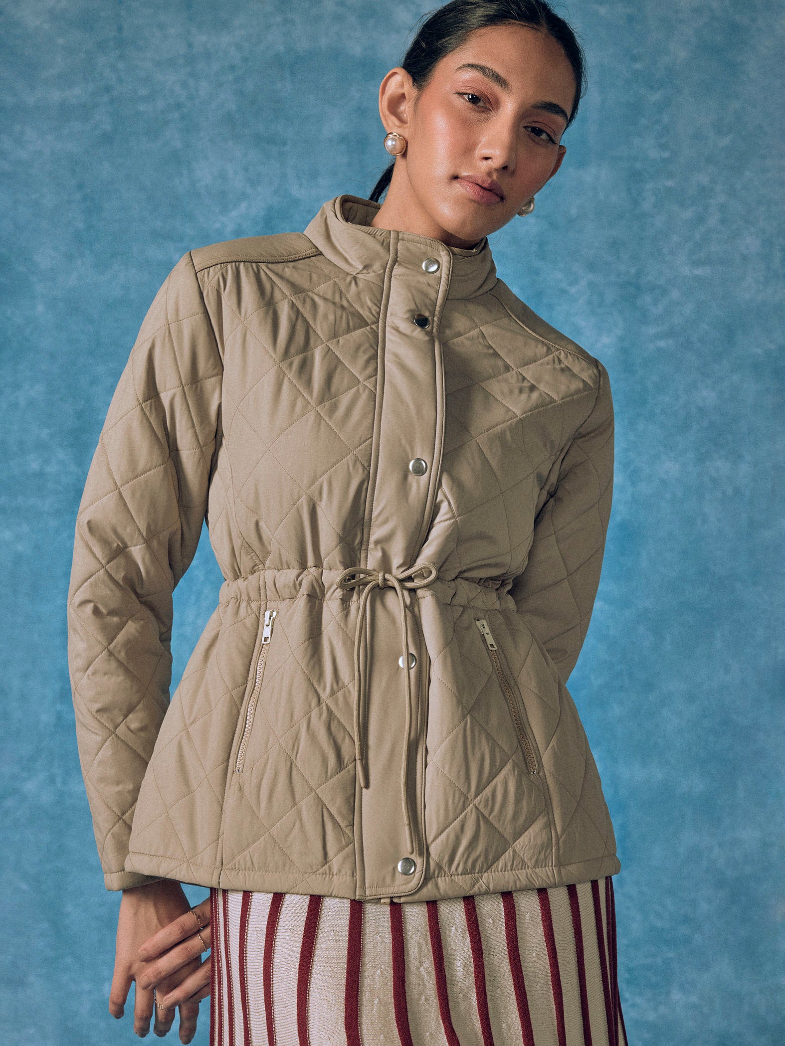 Beige High Neck Puffer Jacket